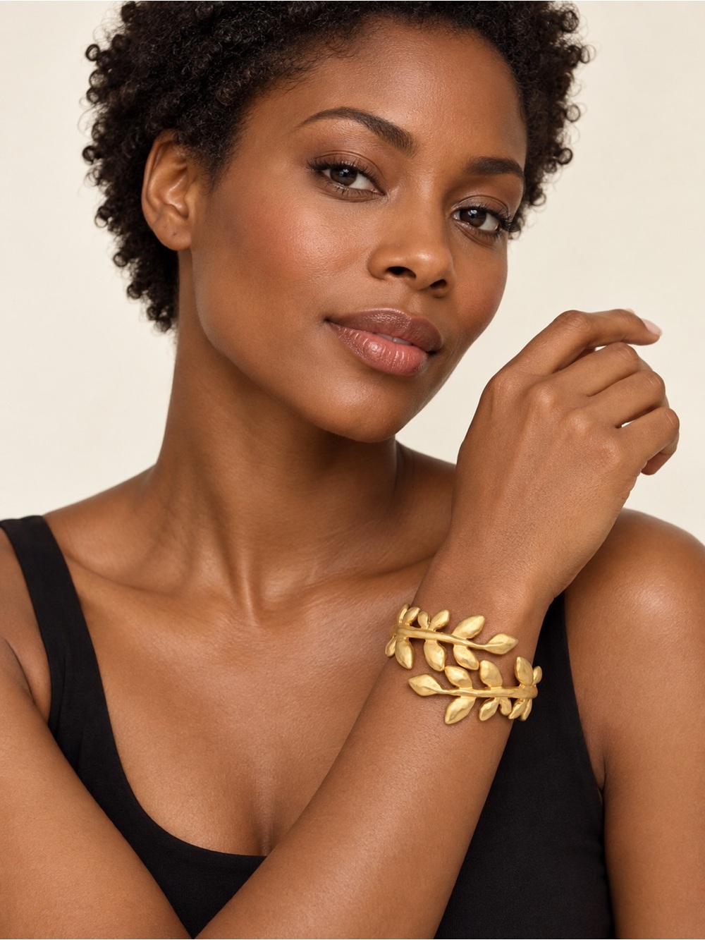 Gold Tone Leaf Cuff Bracelet - Women's Fashion Jewelry
